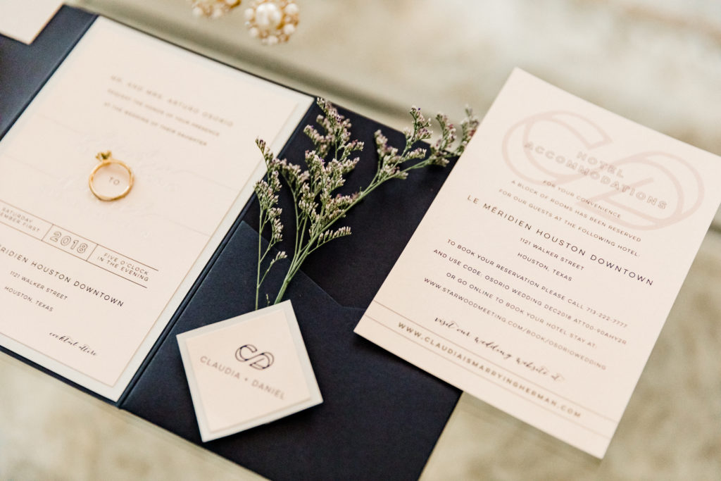 blue and cream wedding invite