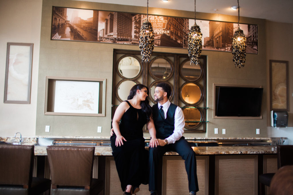 engagement photos in Empire room at crystal ballroom houston