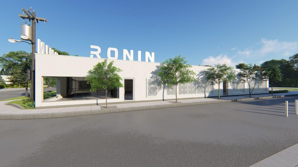 Exterior view of Ronin Harrisburg with Ronin spelled out above the building